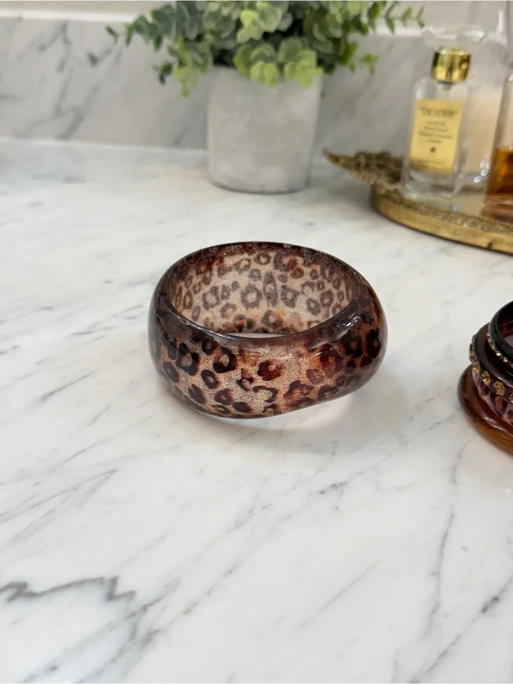 Vintage Lucite and Metal Leopard Print Decorative Bangles
